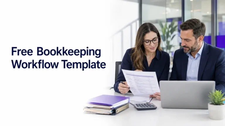 Accounting team reviewing a free bookkeeping workflow template