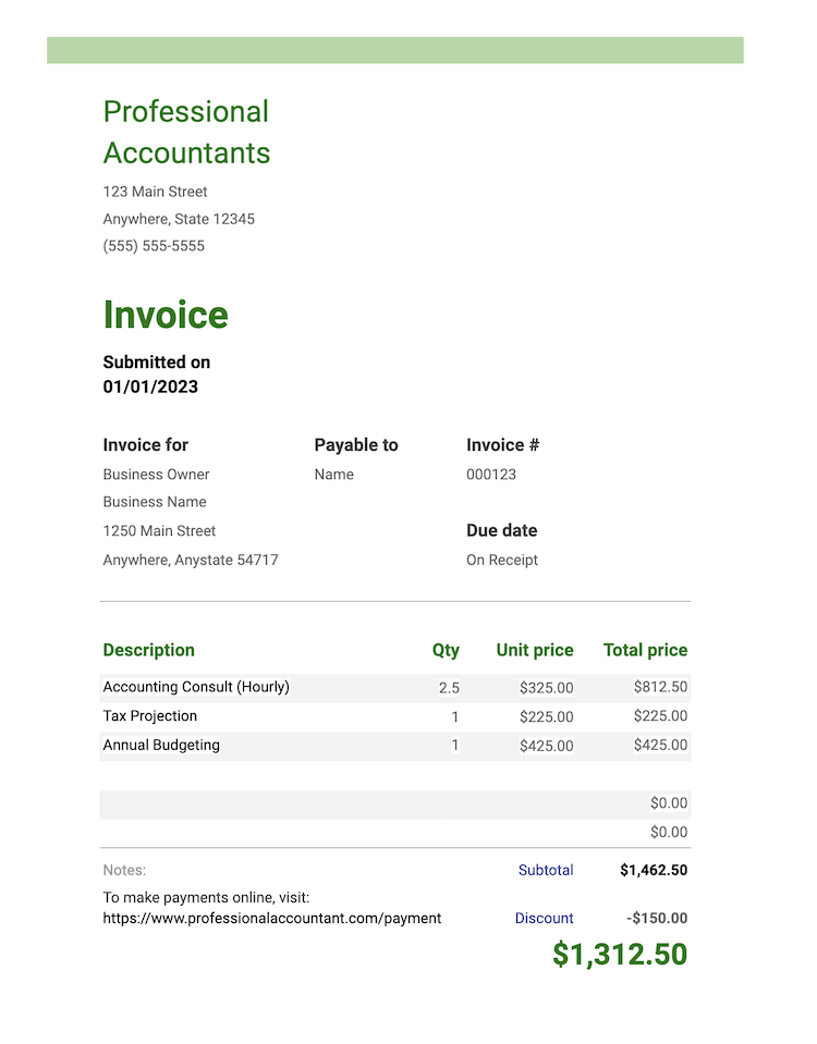 free accounting invoice template screenshot