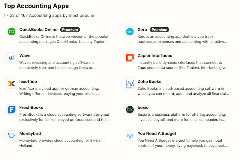 Zapier and accounting apps.
