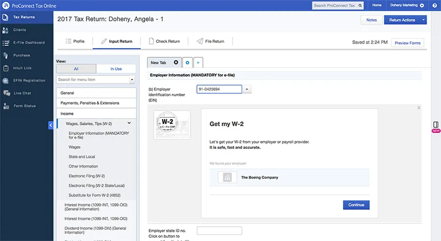 Intuit ProConnect Tax Dashboard