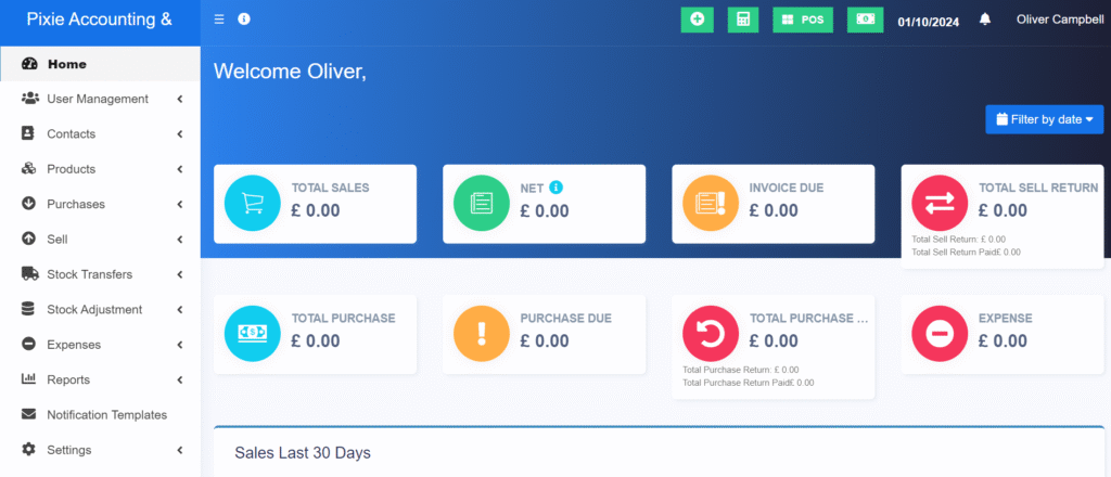 Pixie POS with Inventory Management - Pixie CRM Dashbaord