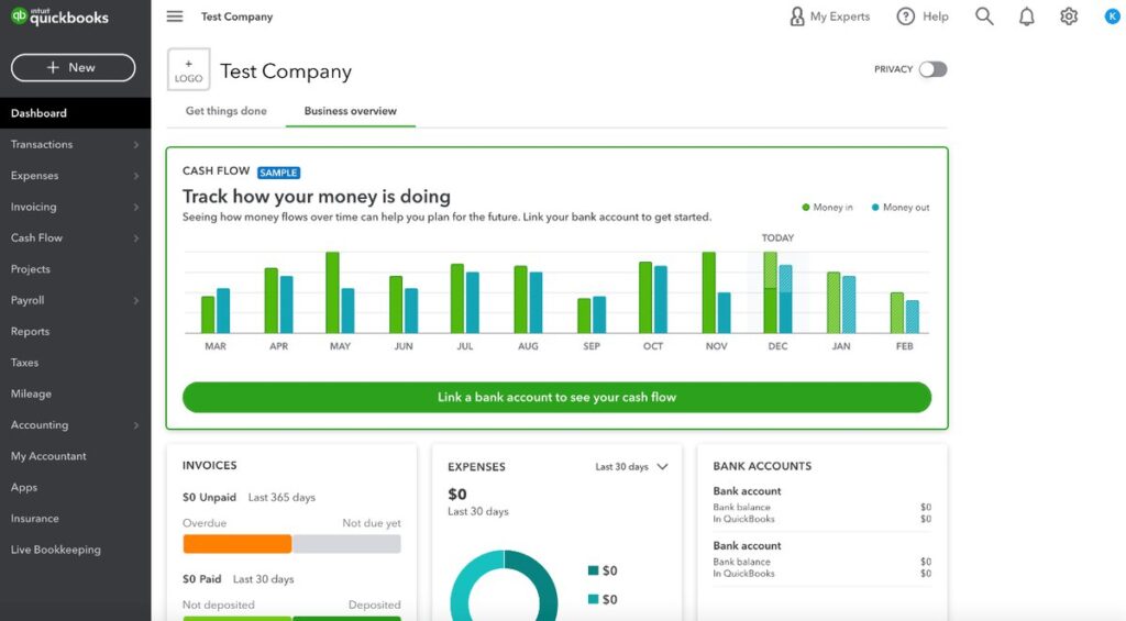 QuickBooks Online Accountant dashboard