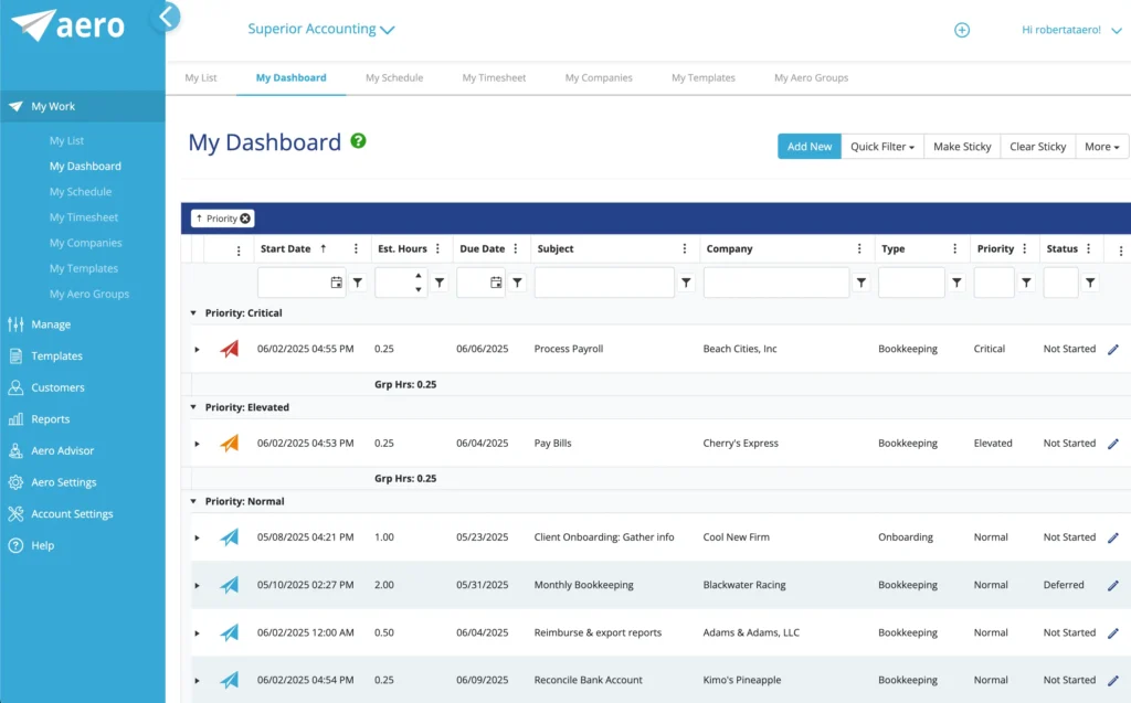 aero workflow dashboard