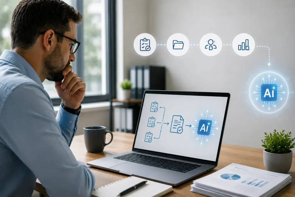 Accounting professionals reviewing documented workflows and standard operating procedures before implementing AI automation across the firm.