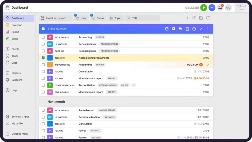 Uku accounting workflow software dashboard displaying task lists, client work, and workflow tracking.