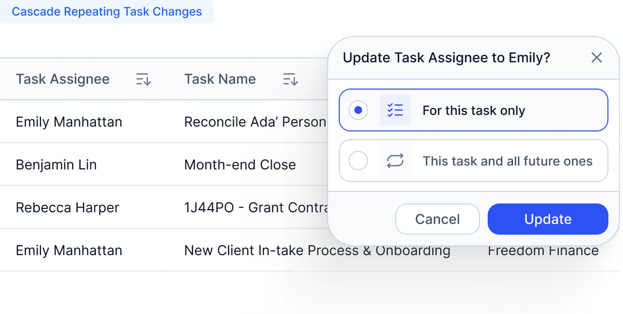 Updating a recurring task for this and all future projects